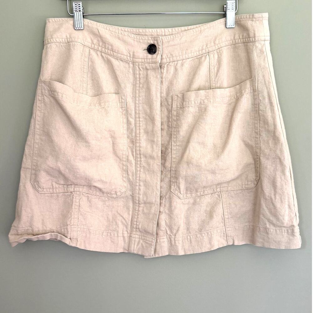 Banana Republic Linen Blend Seamed Mini Skirt Patch Pockets Tan Size 14